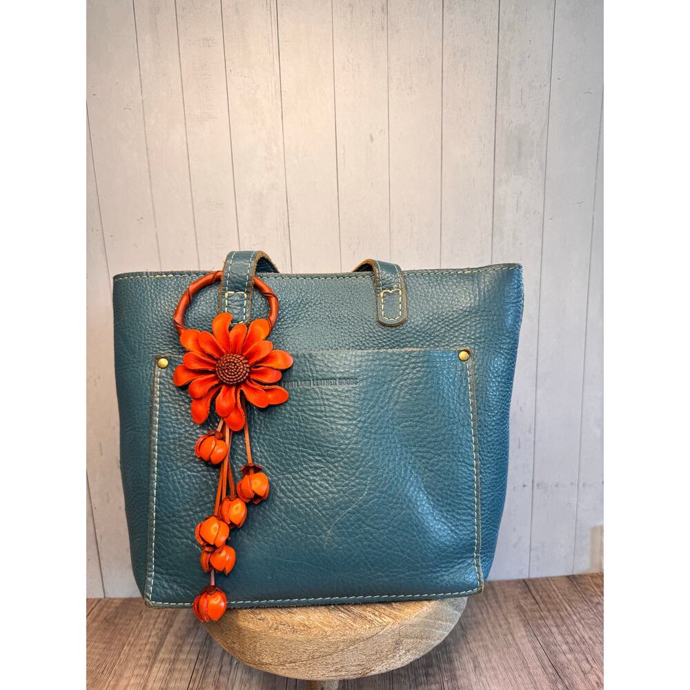 Leather Mum Flower Dahlia Orange  Purse Charm Genuine Leather Flower Bag Charm
